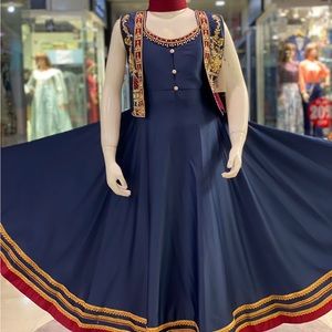 Navy blue silk dress embroidered jacket style for 14/16 years girls